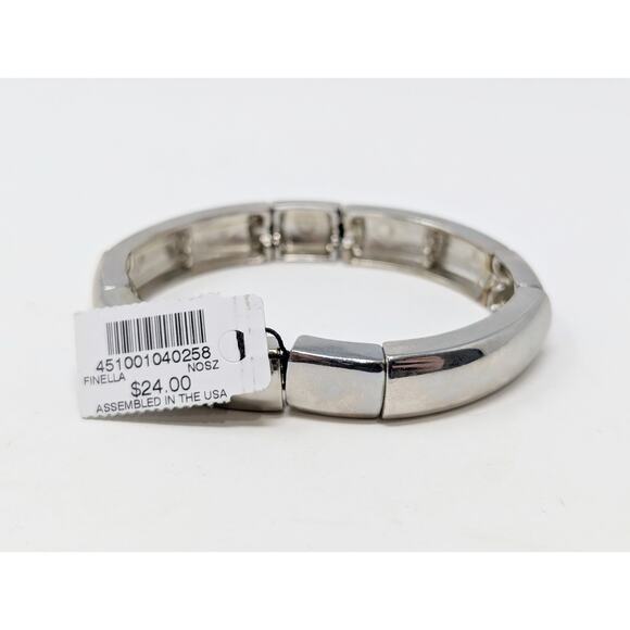 Chico's Bracelet Silver Tone Link Stretch Style Finella New - Picture 2 of 4